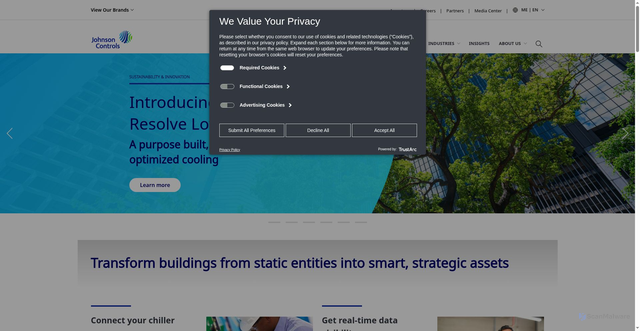 Security scan screenshot of https://me.johnsoncontrols.com