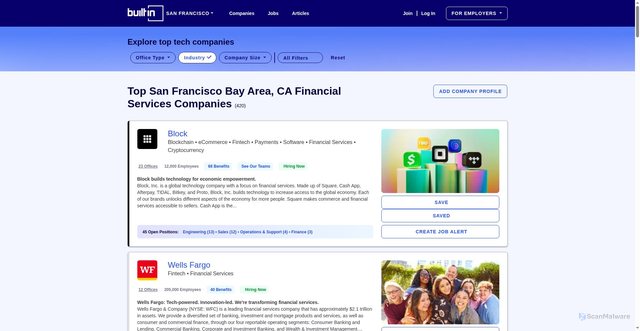 Security scan screenshot of https://www.builtinsf.com/companies/type/financial-services-companies