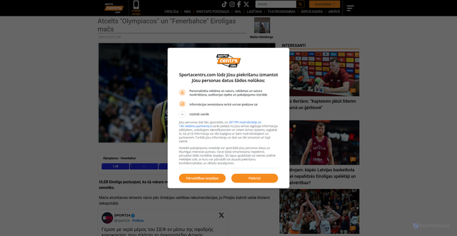 Security scan screenshot of https://sportacentrs.com/basketbols/eirokausi/04122025-atcelts_olympiacos_un_fenerbahce_eiroliga
