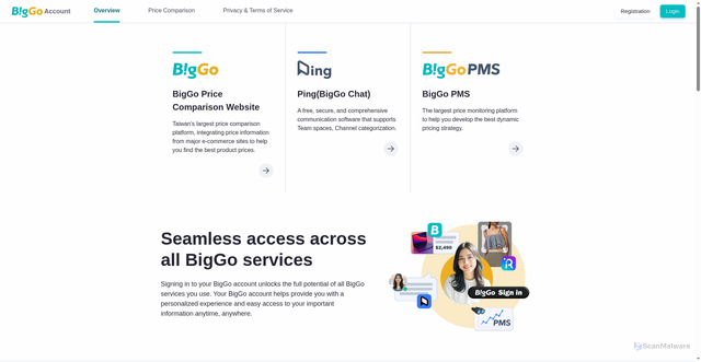 Security scan screenshot of https://account.biggo.com