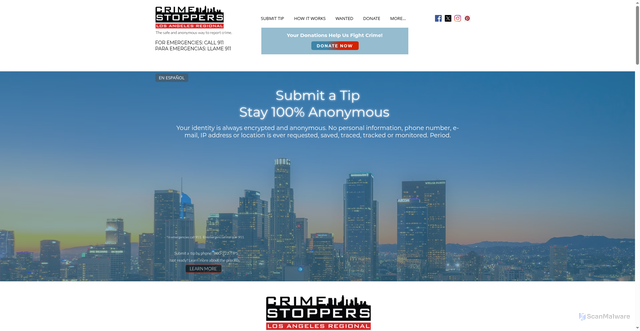 Security scan screenshot of https://www.lacrimestoppers.org/