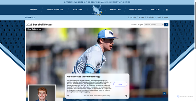 Security scan screenshot of https://rwuhawks.com/sports/baseball/roster/robert-stock/25978
