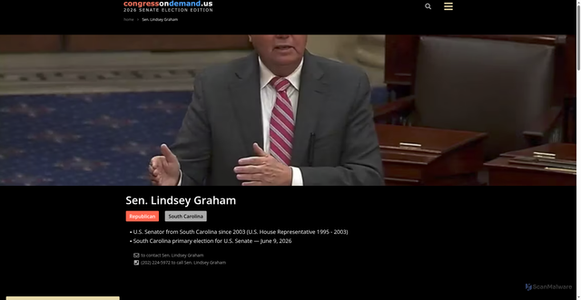 Security scan screenshot of https://congressondemand.us/candidate/lindsey-graham/