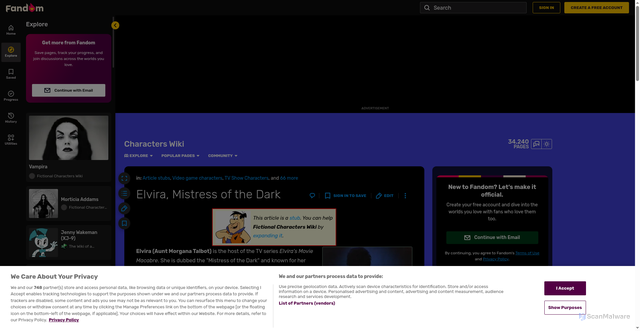 Security scan screenshot of https://characters.fandom.com/wiki/Elvira,_Mistress_of_the_Dark