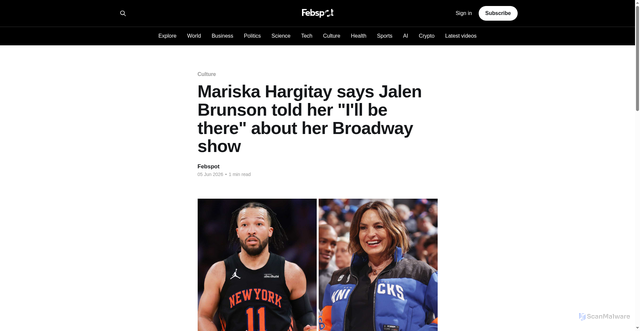Security scan screenshot of https://explore.febspot.com/mariska-hargitay-jalen-brunson-ill-be-there-broadway-show/
