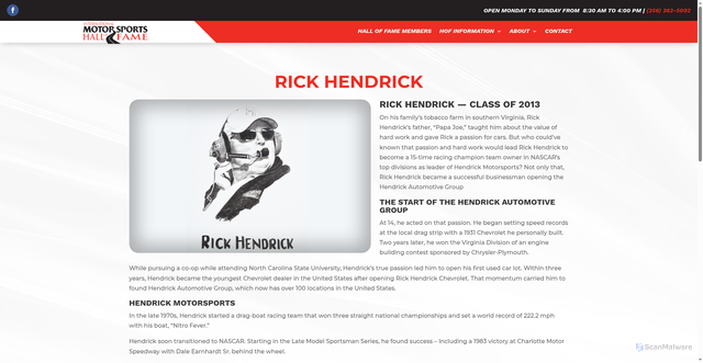 Security scan screenshot of https://www.motorsportshalloffame.com/inductees/rick-hendrick/