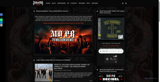 Security scan screenshot of https://metaldevastationradio.com