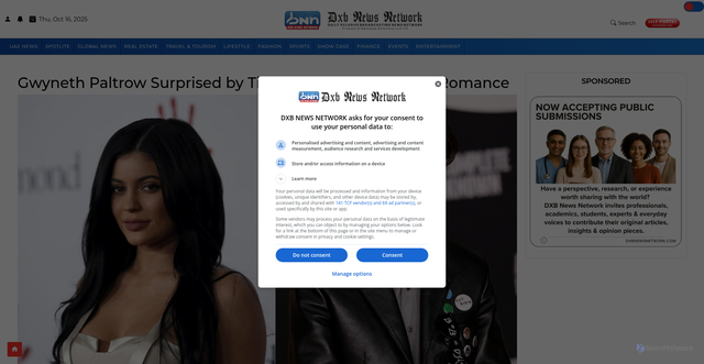 Security scan screenshot of https://www.dxbnewsnetwork.com/gwyneth-paltrow-reacts-to-timothee-chalamet-kylie-romance