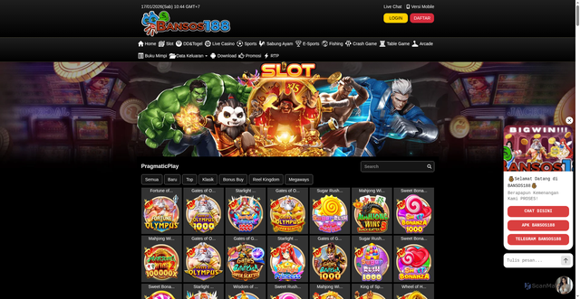 Security scan screenshot of https://ndxbansos188.com/desktop/game/slot/pragmaticplay