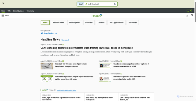 Security scan screenshot of https://www.healio.com