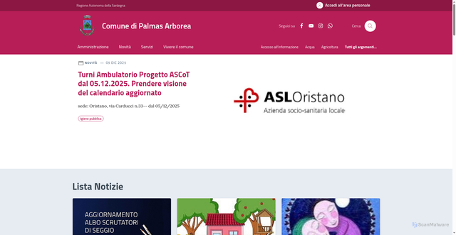 Security scan screenshot of https://www.comune.palmasarborea.or.it/