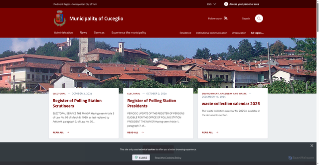 Security scan screenshot of https://www.comune.cuceglio.to.it/it-it/home