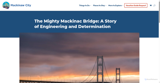 Security scan screenshot of https://mackinawcity.com/the-mighty-mackinac-bridge-a-story-of-engineering-and-determination/