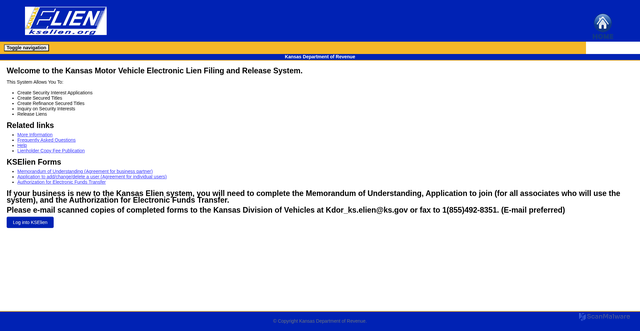 Security scan screenshot of https://www.kdor.ks.gov/apps/elien/default.aspx