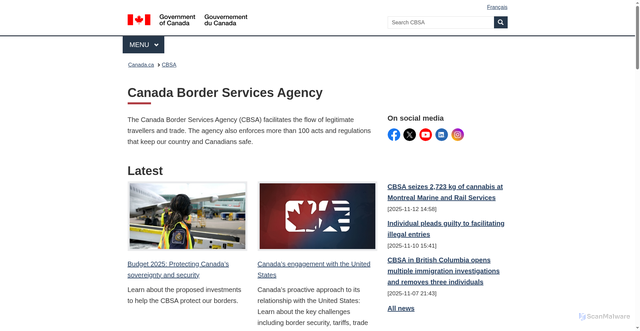 Security scan screenshot of https://www.cbsa-asfc.gc.ca/menu-eng.html
