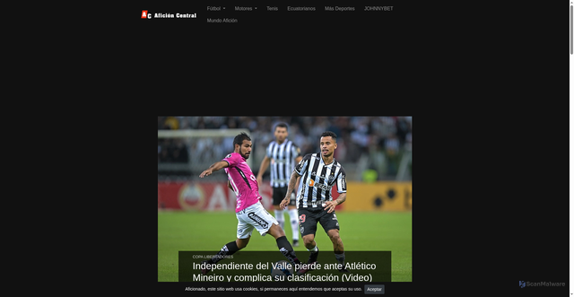 Security scan screenshot of https://aficioncentral.com/public/noticias/copa-libertadores/independiente-del-valle-pierde-ante-atletico-mineiro-y-complica-su-clasificacion-video/26106/