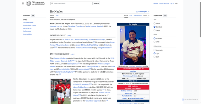 Security scan screenshot of https://en.wikipedia.org/wiki/Bo_Naylor