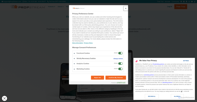 Security scan screenshot of https://propstream.com