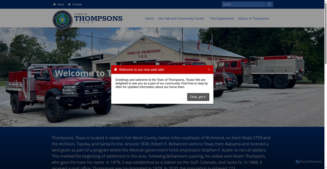 Security scan screenshot of https://www.thompsonstx.gov/