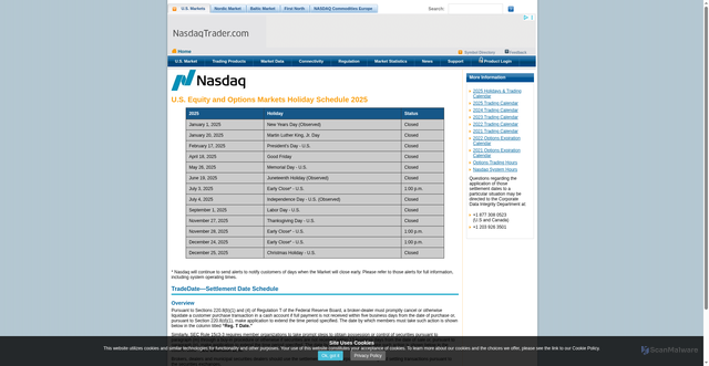 Security scan screenshot of https://www.nasdaqtrader.com/trader.aspx?id=calendar