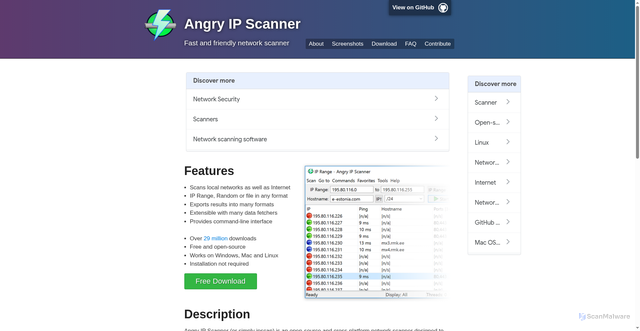 Security scan screenshot of https://angryip.org