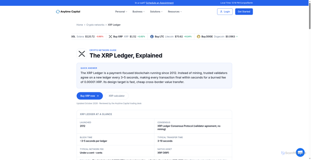 Security scan screenshot of https://anytime-capital.com/networks/xrp-ledger