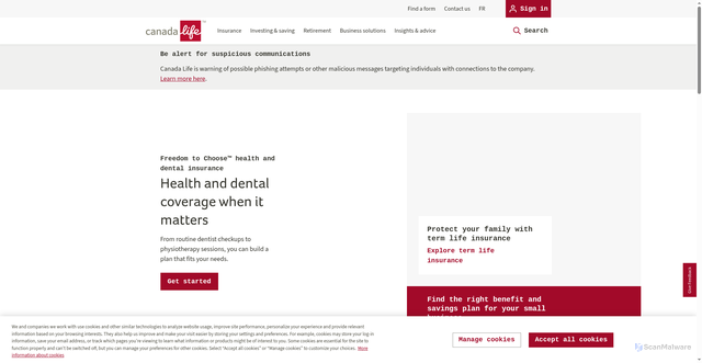 Security scan screenshot of https://www.canadalife.com/