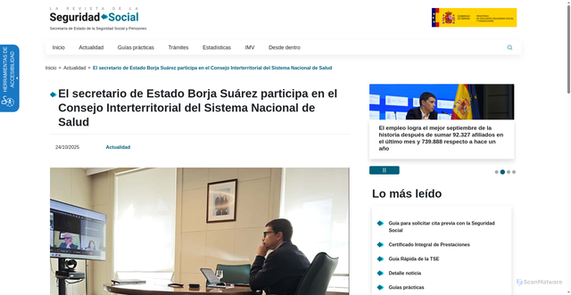 Security scan screenshot of https://revista.seg-social.es/-/el-secretario-de-estado-borja-su%C3%A1rez-participa-en-el-consejo-interterritorial-del-sistema-nacional-de-salud