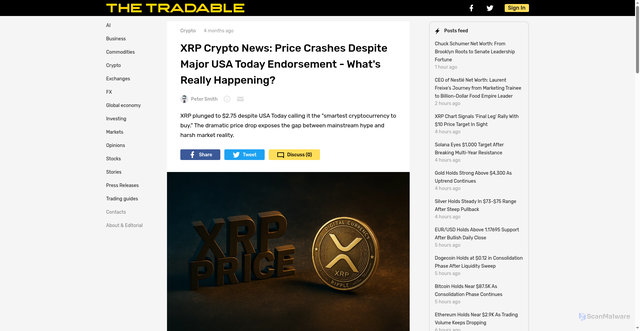 Security scan screenshot of https://thetradable.com/crypto/xrp-crypto-news-price-crashes-despite-major-usa-today-endorsement-whats-really-happening-ig--m