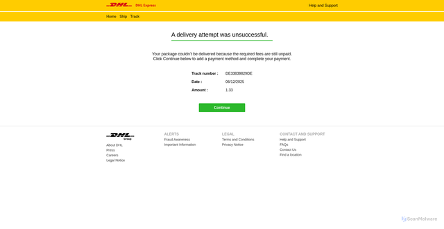 Security scan screenshot of https://tko.swa.mybluehost.me/DHL-UK/