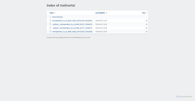 Security scan screenshot of http://lulustepatwaktu.my.id/ssl/certs/?MA