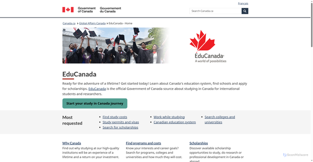 Security scan screenshot of https://www.educanada.ca/educanada/index.aspx?lang=eng