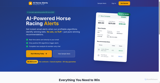 Security scan screenshot of https://aihorsealerts.com/
