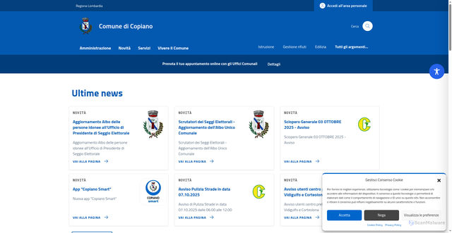 Security scan screenshot of https://comune.copiano.pv.it/