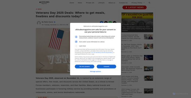 Security scan screenshot of https://www.altitudesmagazine.com/news/veterans-day-2025-deals/