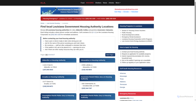 Security scan screenshot of https://www.homelessnessinamerica.com/html/Low_Income_Housing/Louisiana