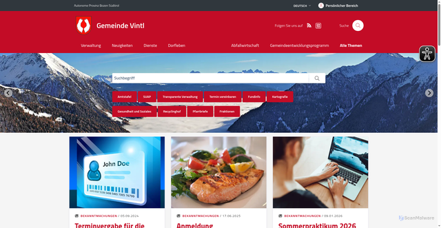 Security scan screenshot of https://www.gemeinde.vintl.bz.it/de