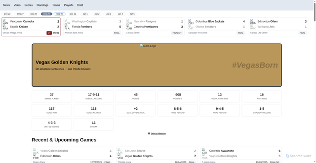 Security scan screenshot of https://nhl.stephenyeargin.dev/team/VGK
