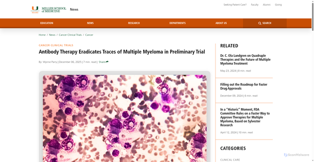 Security scan screenshot of https://news.med.miami.edu/ash-2025-immunoplant-phase-2-trial/
