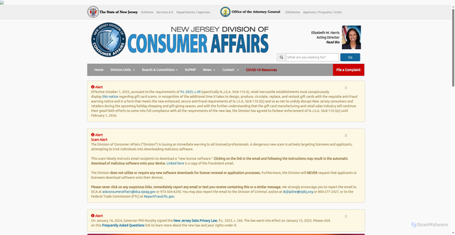 Security scan screenshot of https://www.njconsumeraffairs.gov/