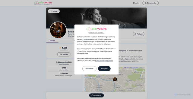 Security scan screenshot of https://www.allovoisins.com/p/sarahkhalifa