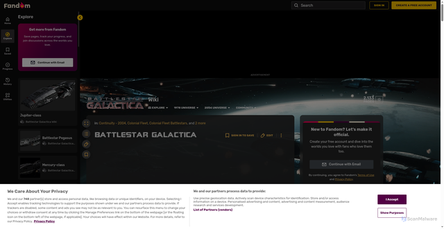 Security scan screenshot of https://galactica.fandom.com/wiki/Battlestar_Galactica
