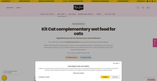 Security scan screenshot of https://kitcat.es/en/collections/comida-humeda-gatos/alimento-para-gatos?srsltid=AU7gw4XnC-uoehkzZOfjhzRbf0hWHcm6WoLleqvNA5zdLSTIPisJyccy