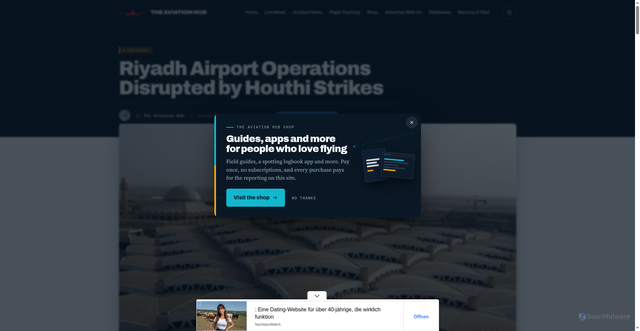 Security scan screenshot of https://theaviationhub.co.uk/riyadh-airport-operations-disrupted-by-houthi-strikes/