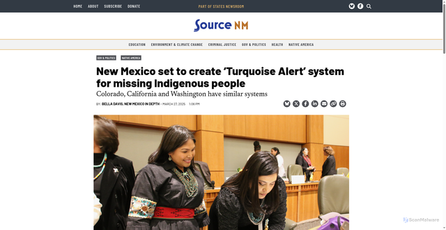 Security scan screenshot of https://sourcenm.com/2025/03/27/new-mexico-set-to-create-turquoise-alert-system-for-missing-indigenous-people/