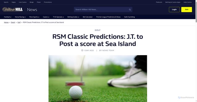Security scan screenshot of https://news.williamhill.com/golf/rsm-classic-predictions-2025/