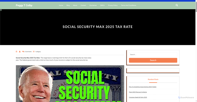 Security scan screenshot of https://peggytcolbya.pages.dev/fmsfy-social-security-max-2025-tax-rate-riflu/