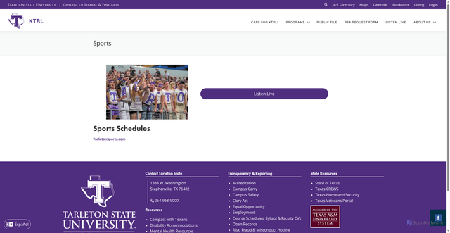 Security scan screenshot of https://www.tarleton.edu/ktrl/sports/