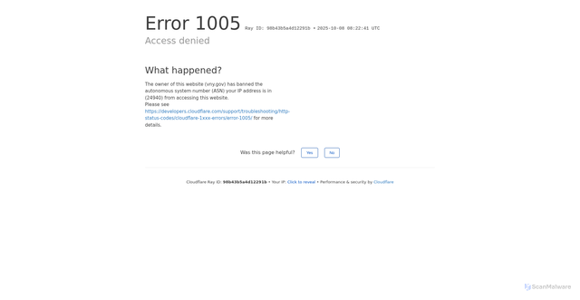 Security scan screenshot of http://vny.gov/
