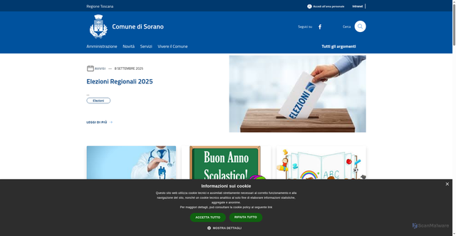 Security scan screenshot of https://www.comune.sorano.gr.it/it